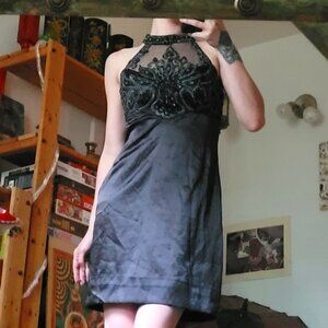 Sue wong Nocturne embroidered sheer top black dress - Size 6